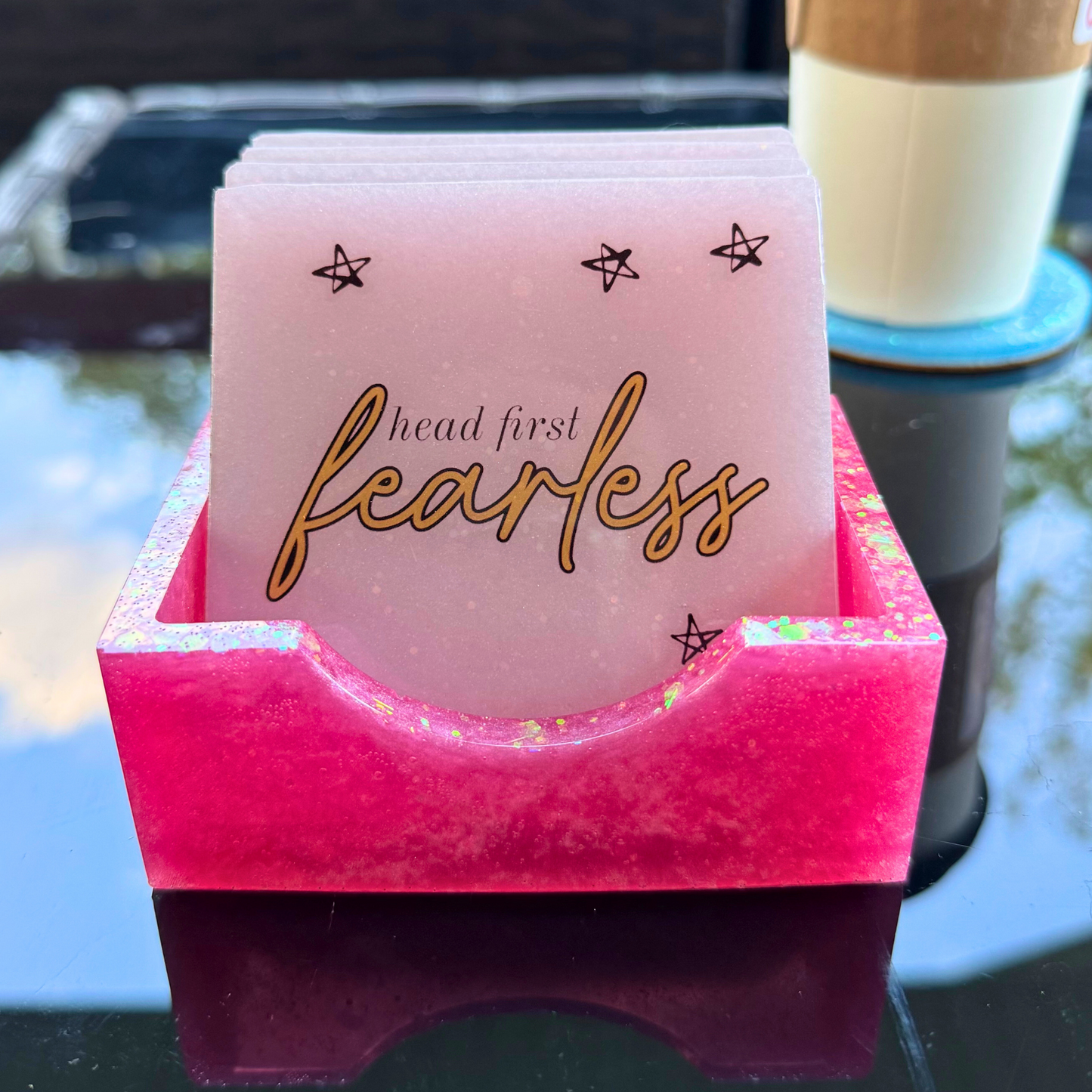 Handmade Glitter Coaster Set - 4 Pack (Choose Style + Base)