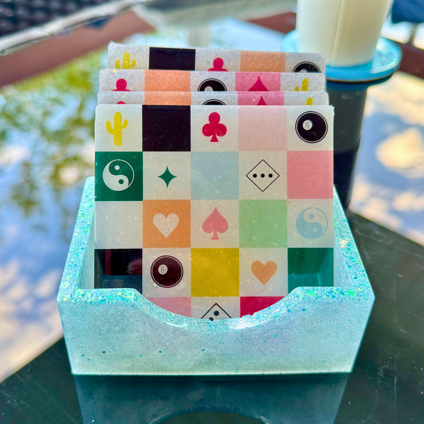 Handmade Glitter Coaster Set - 4 Pack (Choose Style + Base)
