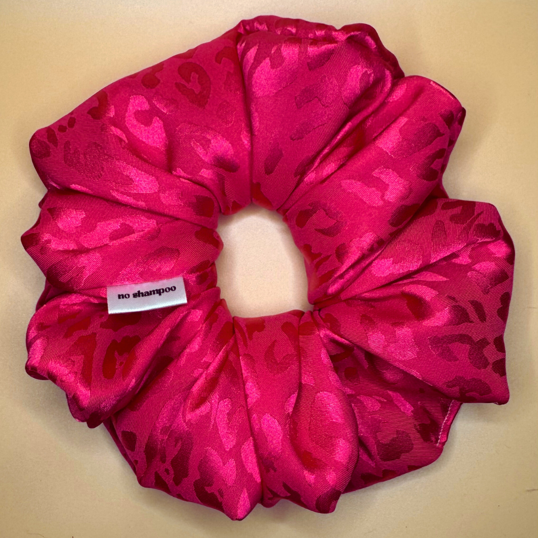 Fuchsia Leopard Satin Scrunchie