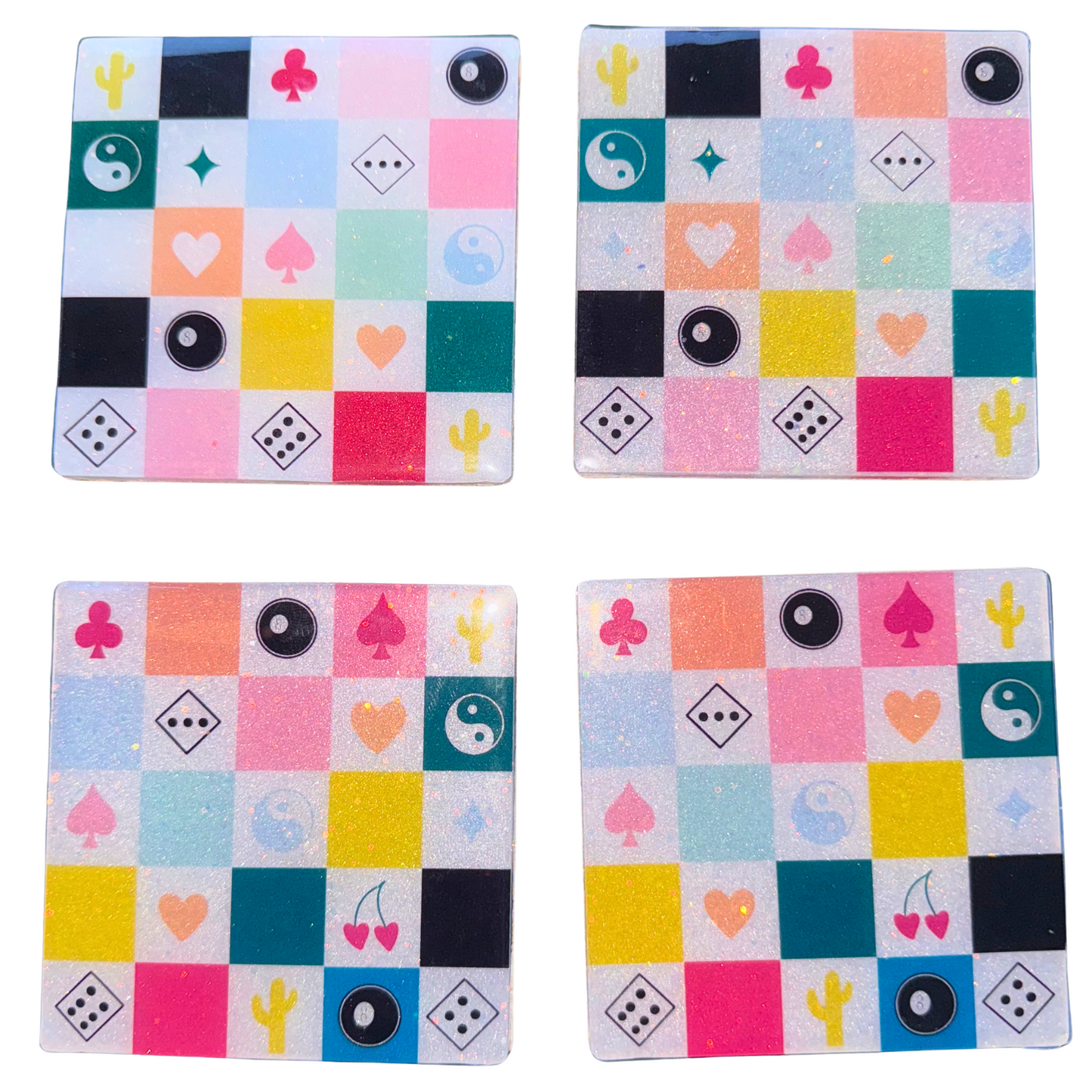 Handmade Glitter Coaster Set - 4 Pack (Choose Style + Base)