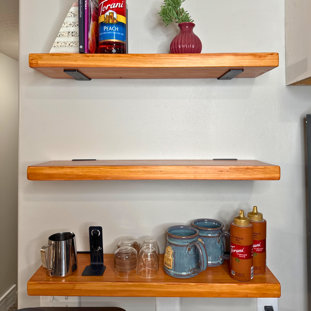 Floating Shelves – Set of 3 Solid Wood Shelves (26”) | Modern Floating Shelf for Coffee Bar, Kitchen, Bathroom, & Decor Display
