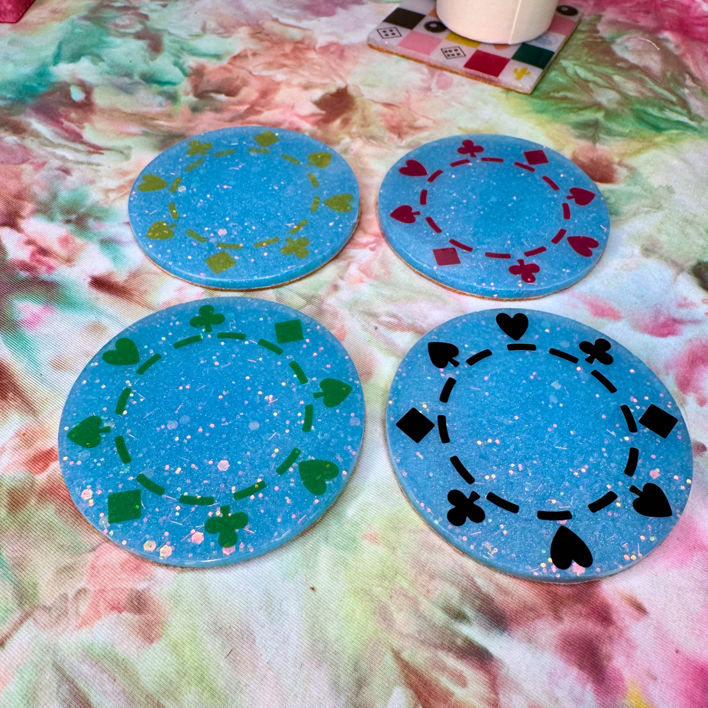 Handmade Glitter Coaster Set - 4 Pack (Choose Style + Base)