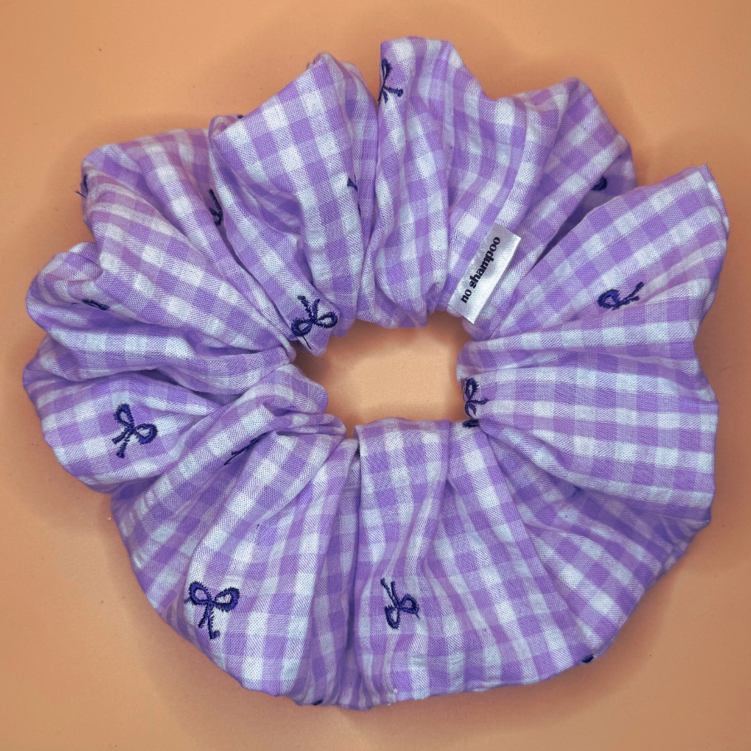Purple Bow Gingham Jumbo Scrunchie