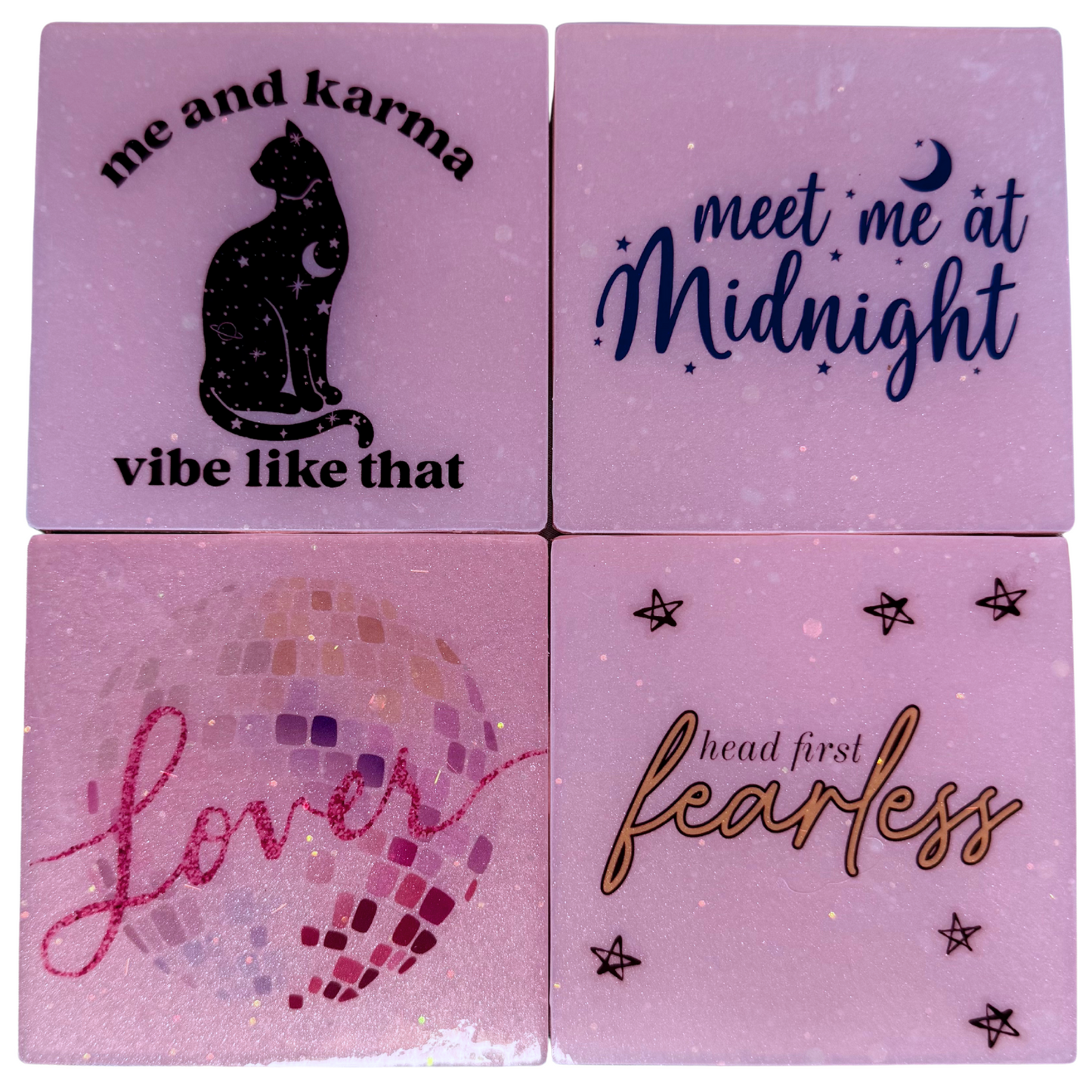 Handmade Glitter Coaster Set - 4 Pack (Choose Style + Base)