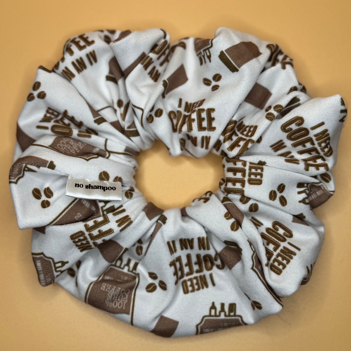 I Need Coffee in an IV Scrunchie