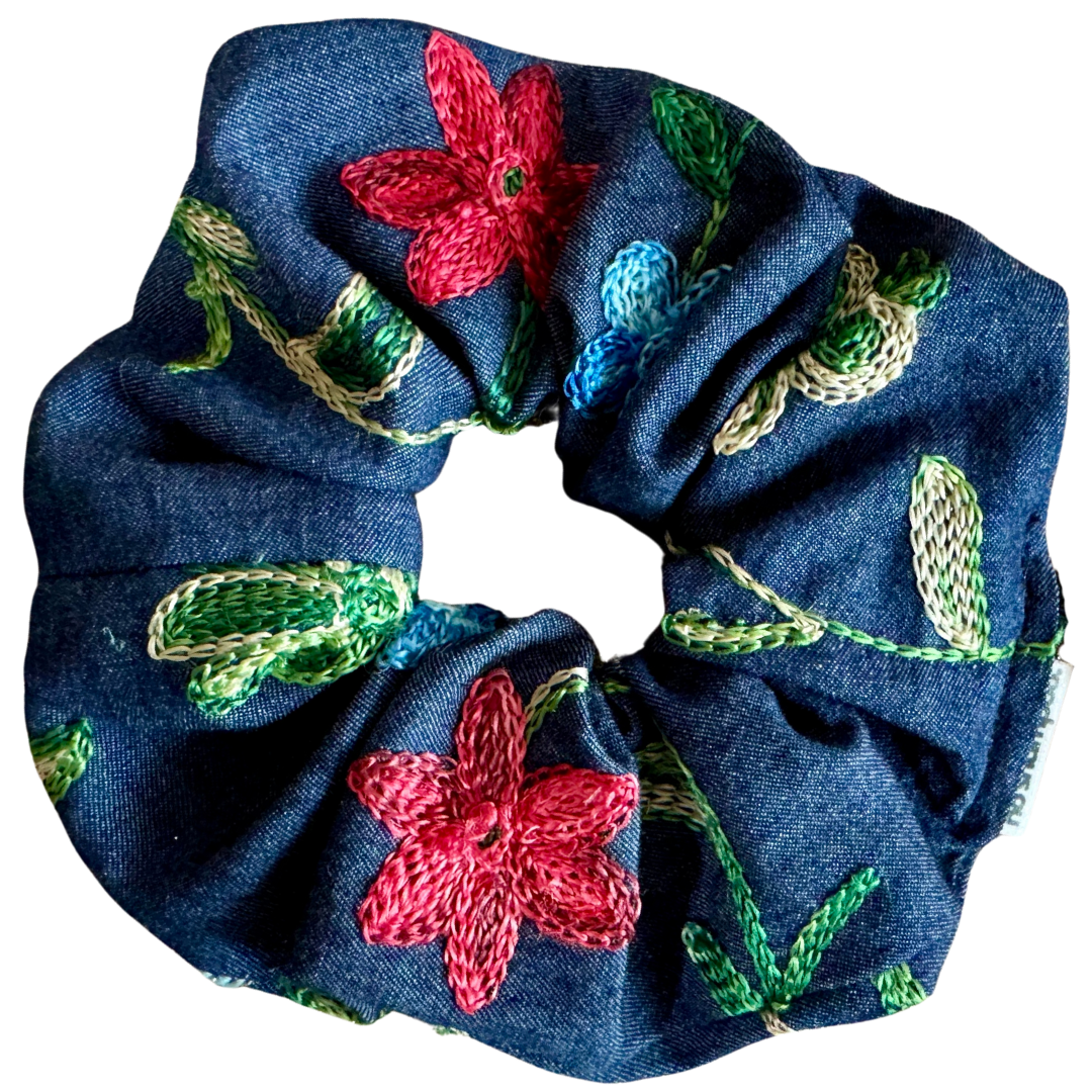 Drawing Flowers Boho Embroidered Scrunchie