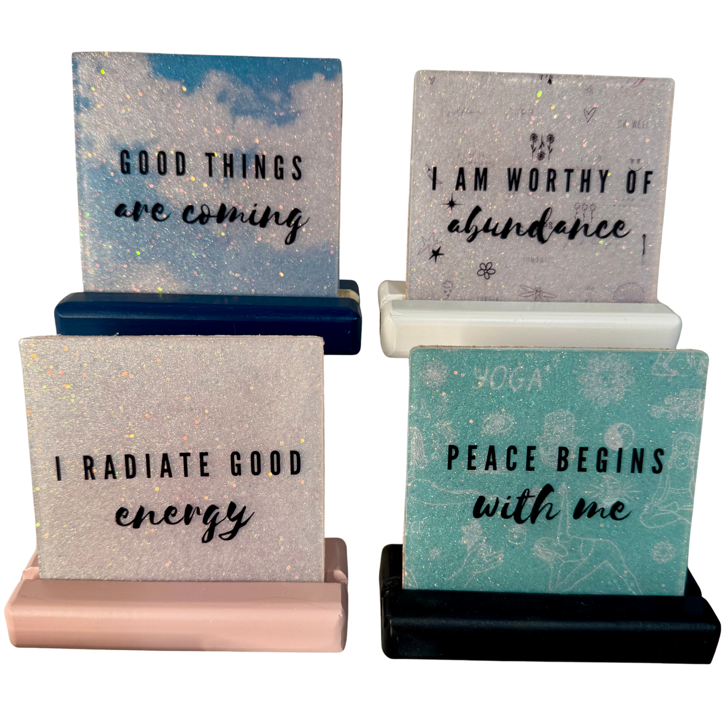 Handmade Glitter Coaster Set - 4 Pack (Choose Style + Base)