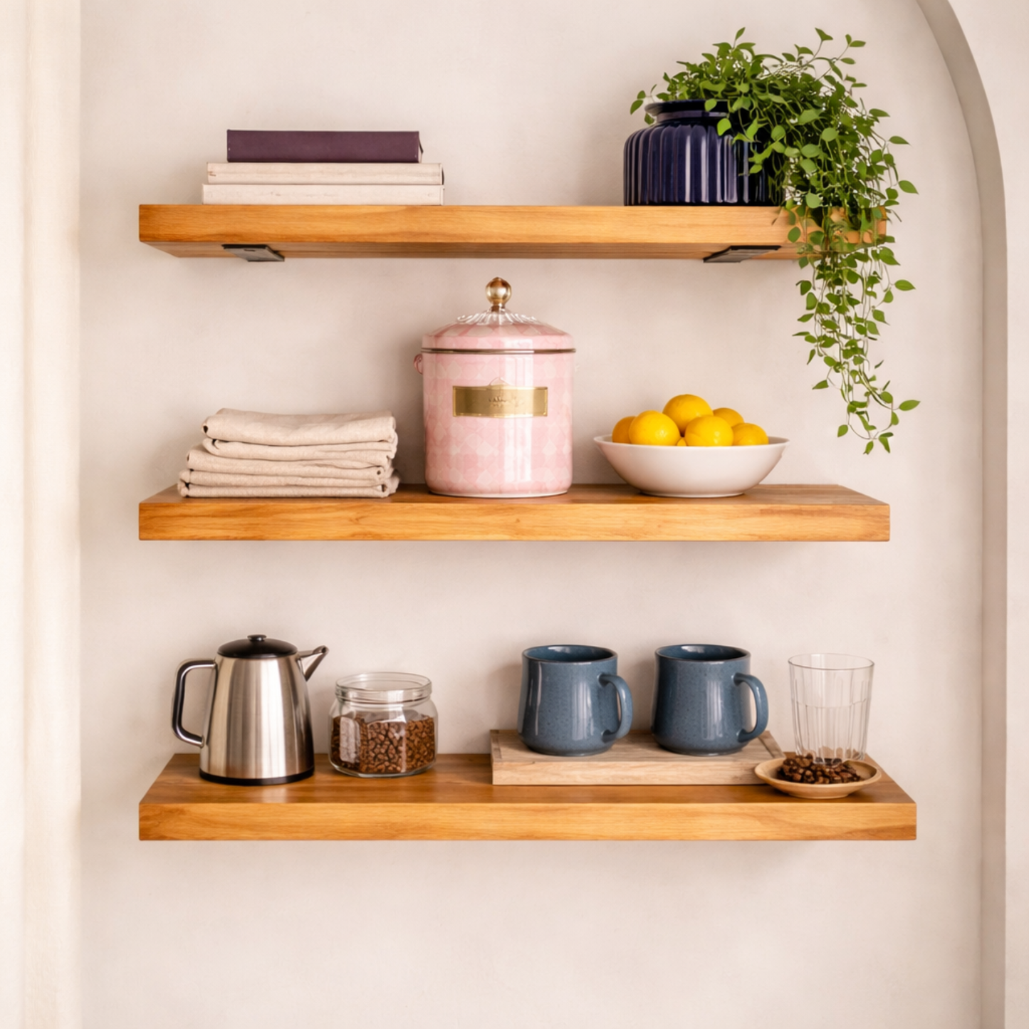 Floating Shelves – Set of 3 Solid Wood Shelves (26”) | Modern Floating Shelf for Coffee Bar, Kitchen, Bathroom, & Decor Display