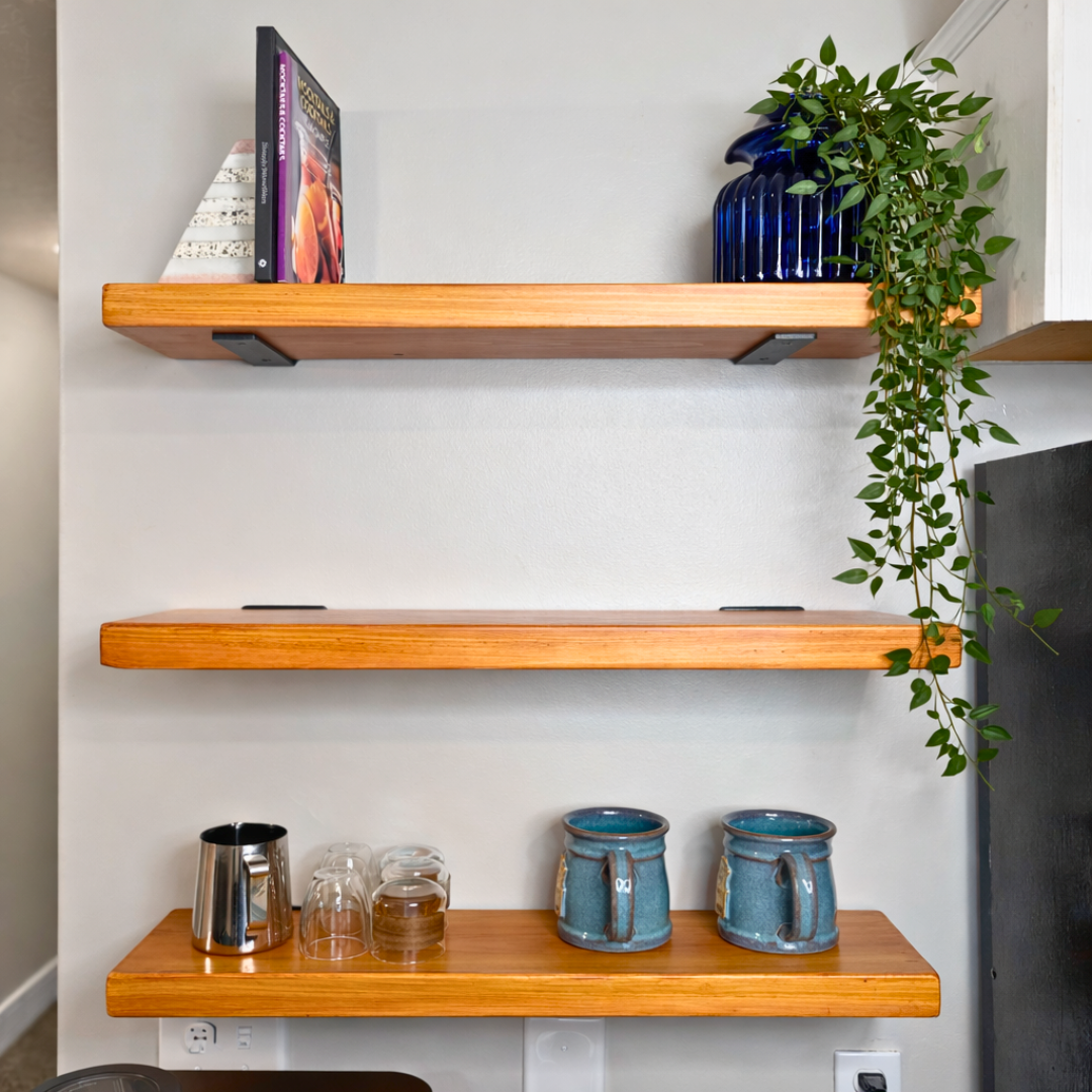 Floating Shelves – Set of 3 Solid Wood Shelves (26”) | Modern Floating Shelf for Coffee Bar, Kitchen, Bathroom, & Decor Display