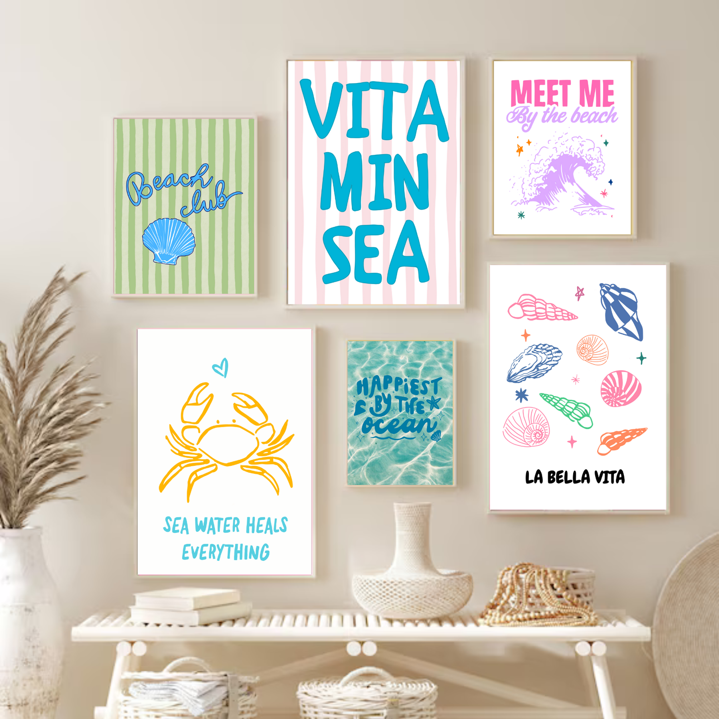 Coastal Gallery Wall Art Set: Beach Prints, Boho Decor
