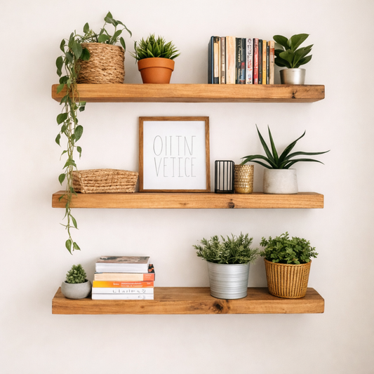 Floating Shelves – Set of 3 Solid Wood Shelves (26”) | Modern Floating Shelf for Coffee Bar, Kitchen, Bathroom, & Decor Display