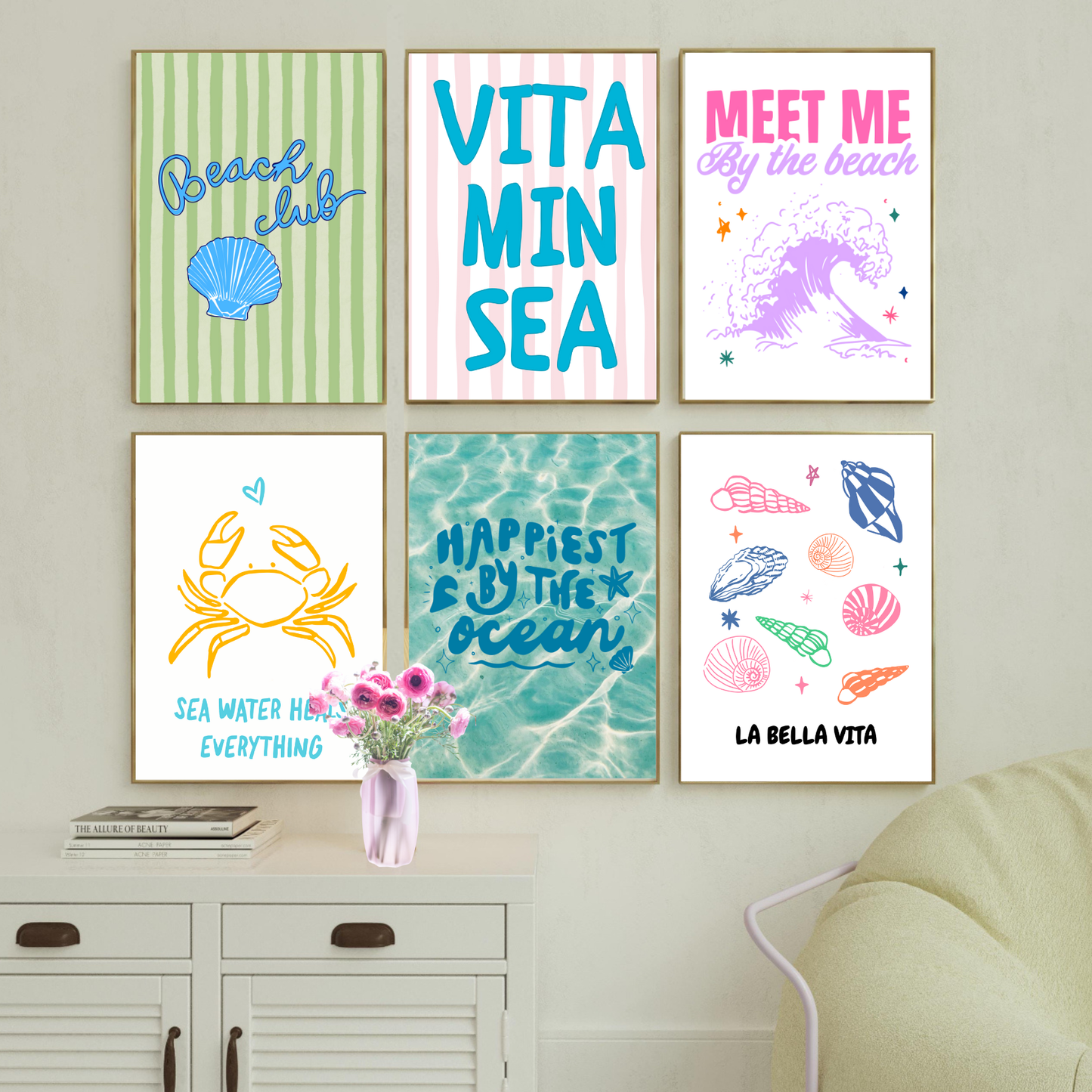 Coastal Gallery Wall Art Set: Beach Prints, Boho Decor