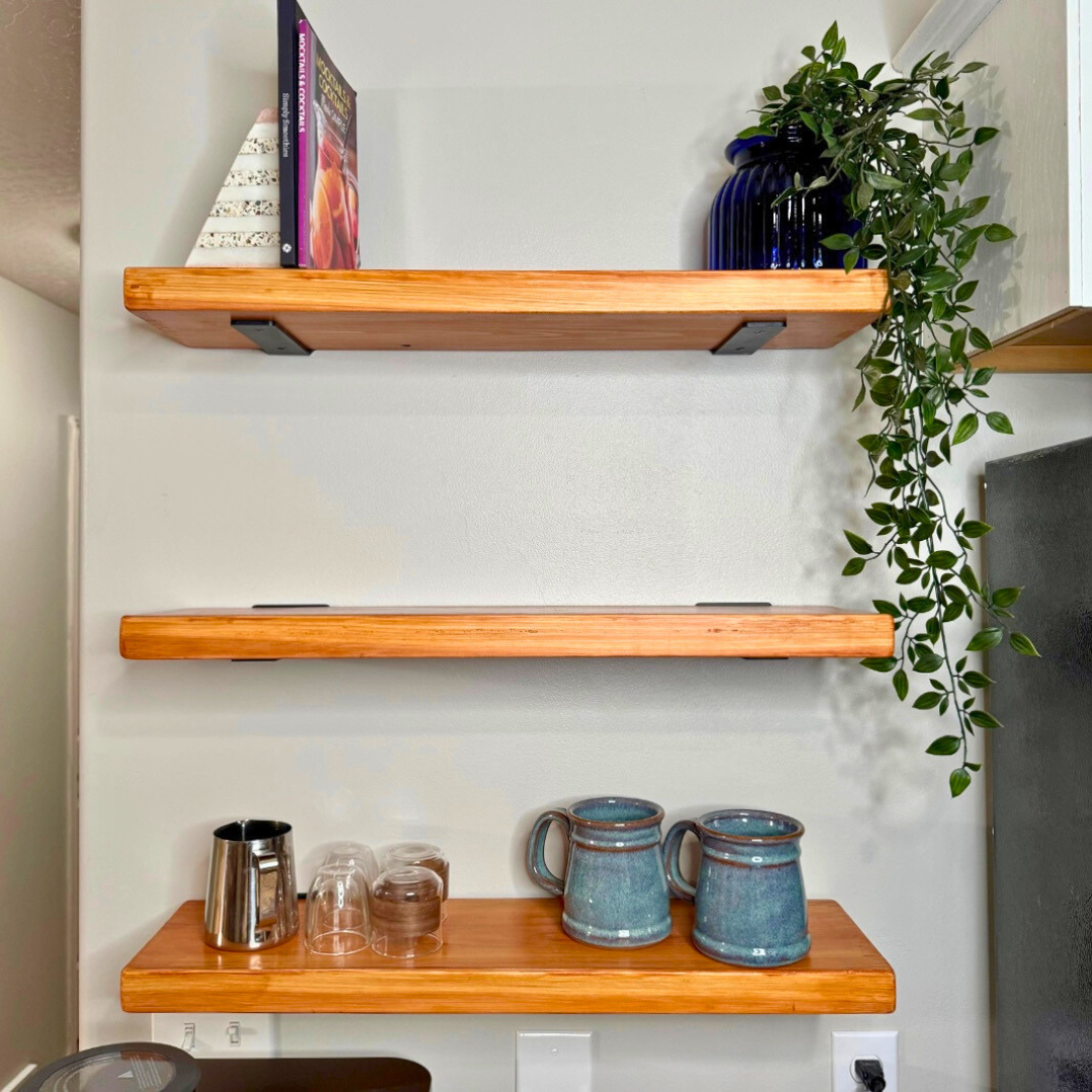 Floating Shelves – Set of 3 Solid Wood Shelves (26”) | Modern Floating Shelf for Coffee Bar, Kitchen, Bathroom, & Decor Display