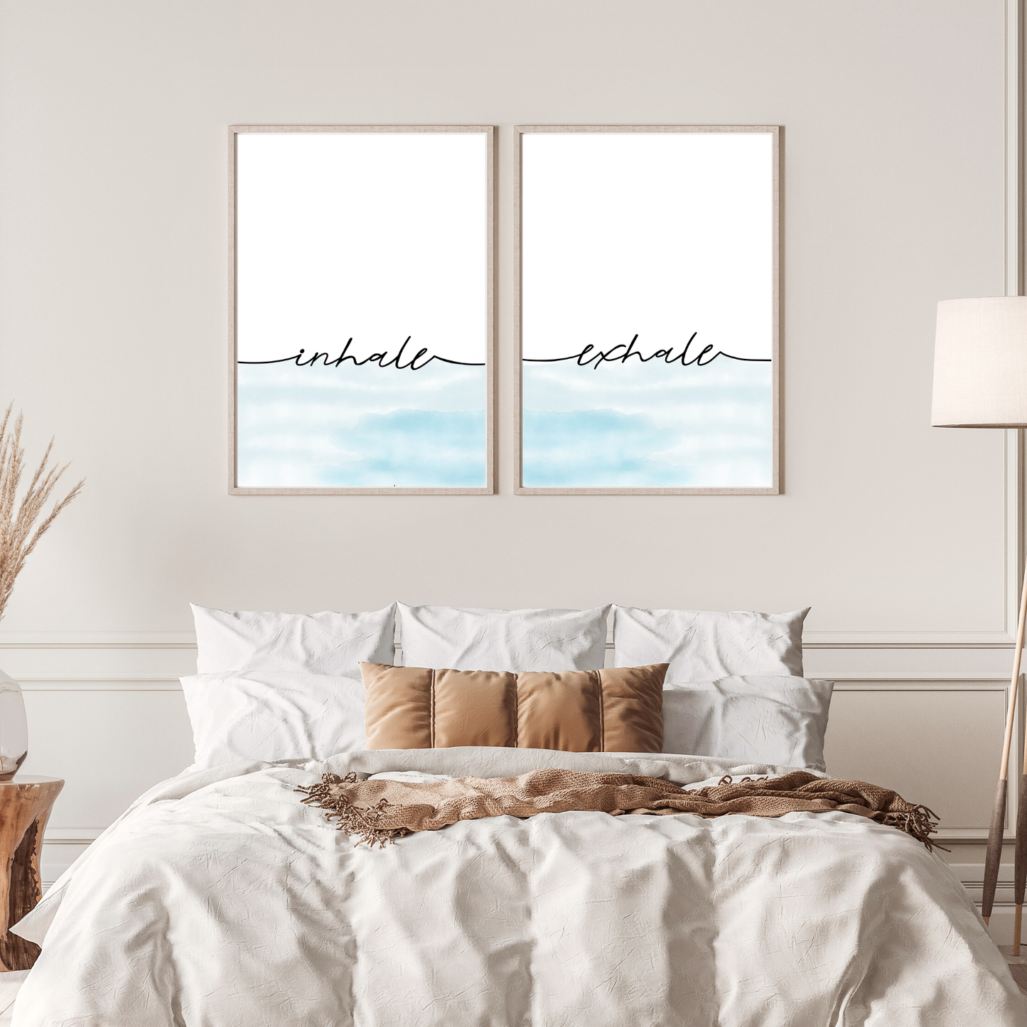 Inhale Exhale Print Set - Coastal Blue Watercolor - Set of 2 - 8.5x11