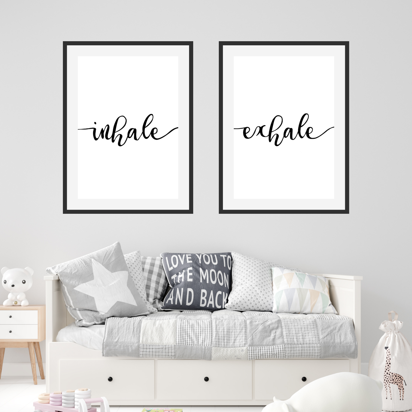 Inhale Exhale Print Set: Minimalist Black and White Wall Art