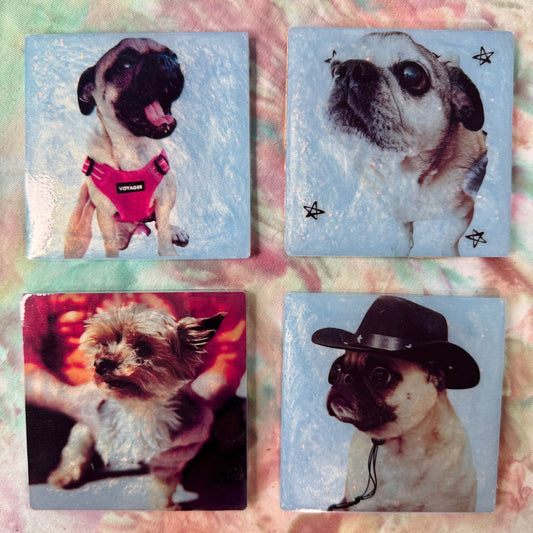 Handmade Glitter Coaster Set - 4 Pack (Choose Style + Base)