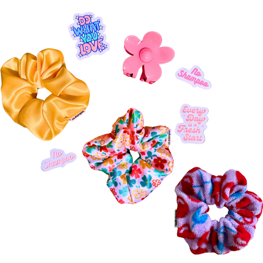 STYLE! by no shampoo! Pick 4 - Size Medium Scrunchies Hair Claws Bundle