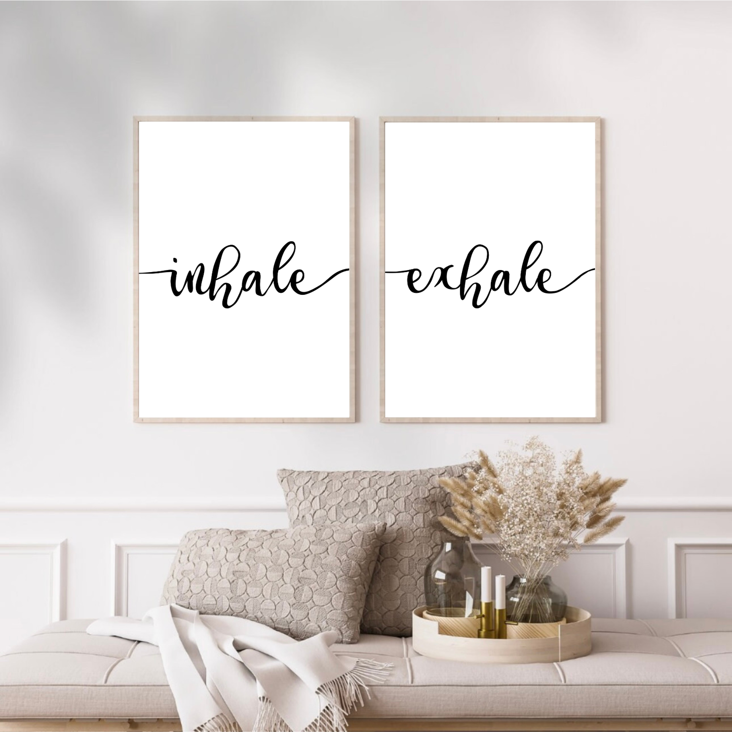 Inhale Exhale Print Set: Minimalist Black and White Wall Art